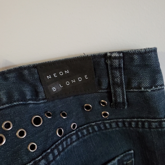 Neon Blonde Vixen Denim Jean Shorts Metal Eyelet Embellishments - Picture 5 of 6
